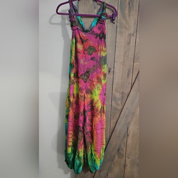 Hand Dyed Bohemian Hippie Tie-Dye Harem Jumpsuit. Multi. O/S NWT - Picture 4 of 15